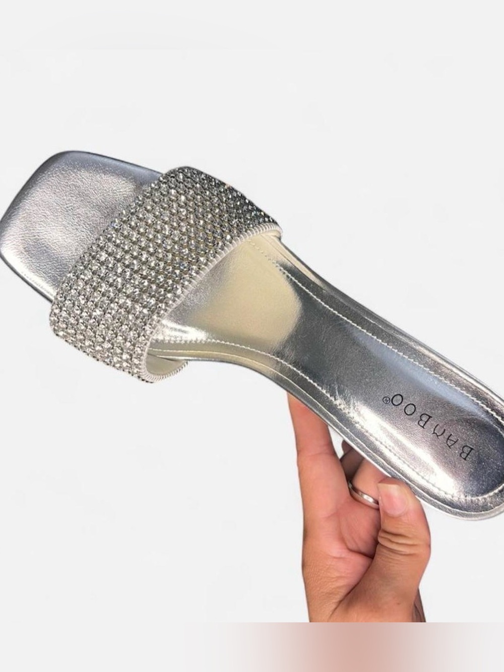 Women's Bamboo Silver Rhinestone Slip On Block Heel Sandals Size 10 - Picture 4 of 6